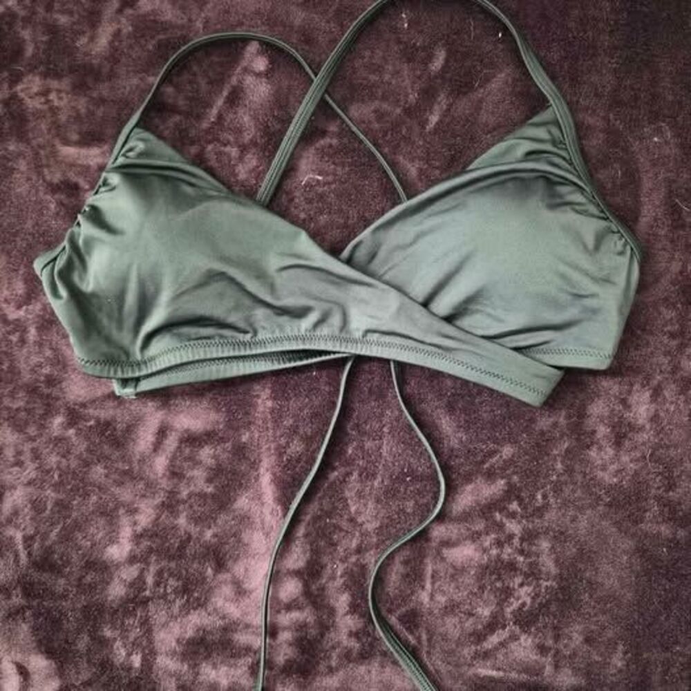 Women's Size XL Victoria's Secret Pink Black Criss Cross Tie Back Bikini Top